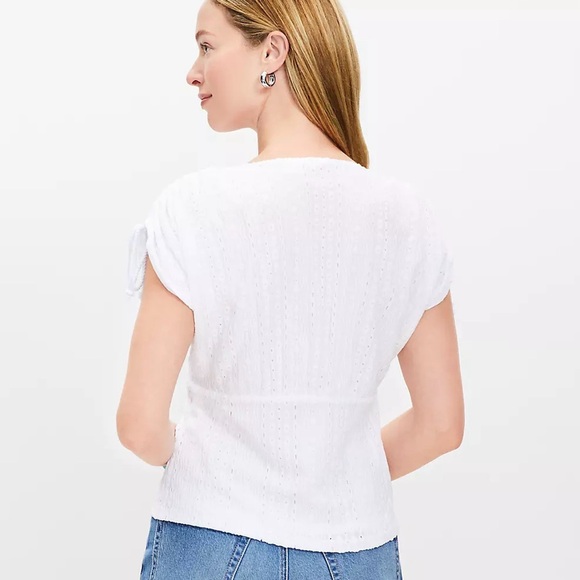 NWT LOFT S White Textured V Neck Romantic Prairie Cottagecore Boho Hippie Dainty - Picture 4 of 15